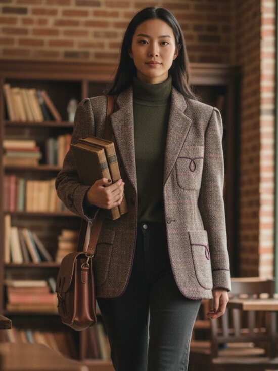 Ralph Lauren Jackets & Blazers - Vintage Ralph Lauren 100% Wool Herringbone Tweed Blazer Burgundy Trim Size 6